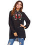 Tunic Top Floral Embroidered Long Sleeve Button Down Loose Blouse